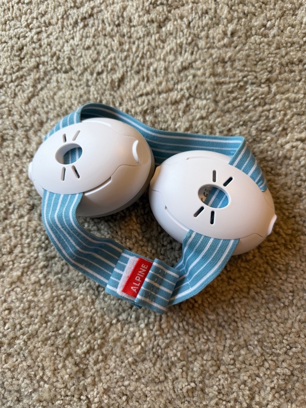Alpine White Infant Ear Protectors with Blue-Striped Headband